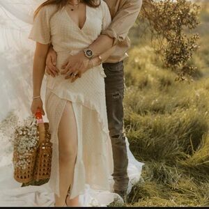 Elegant Cream Wrap Dress